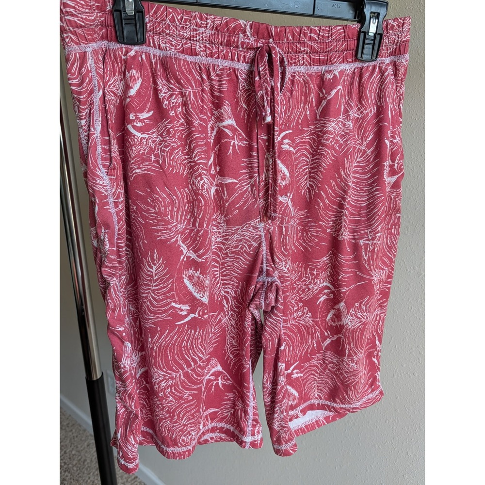 Reel Legends Mens Red Tropical Palm Marlin Performance Fishing Shorts Small